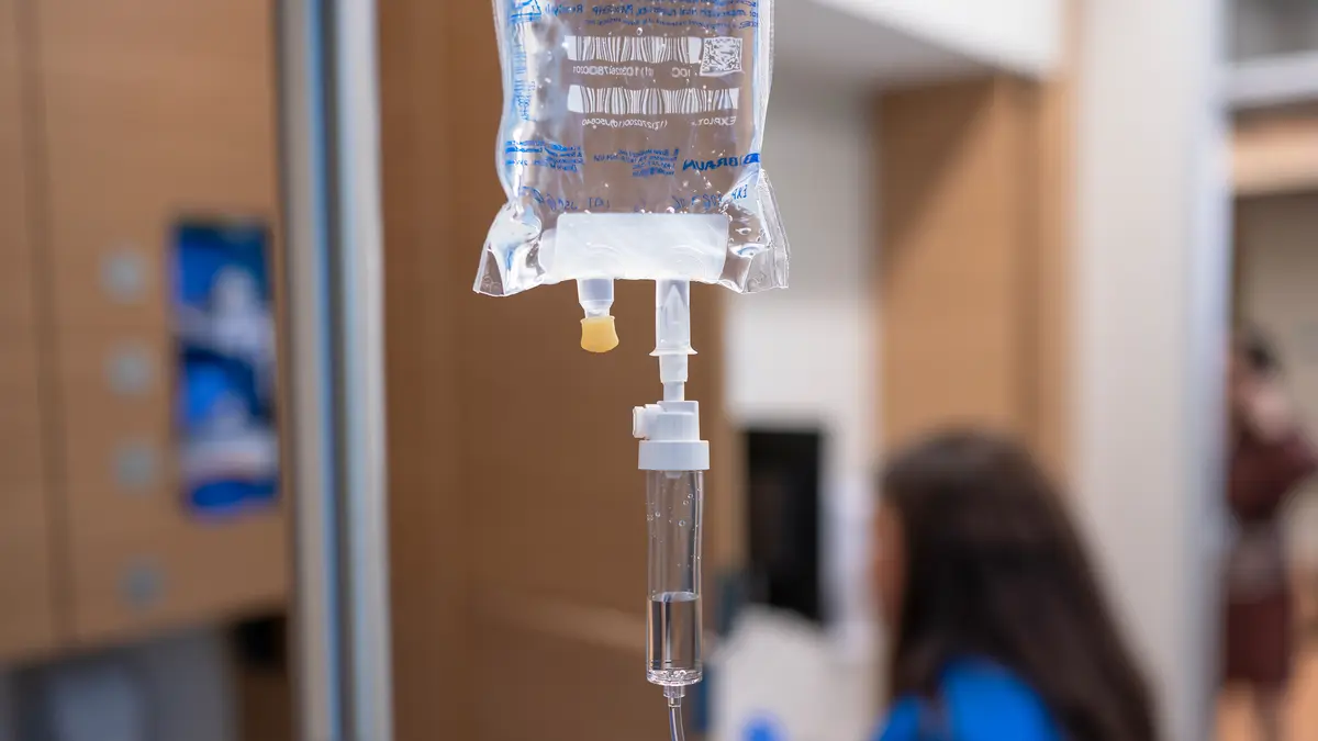 A chemotherapy bag at an MSK infusion suite.  